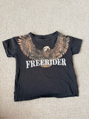 Cotton On Black Tee with Bronze Eagle and FREERIDER Text